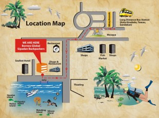 Semporna Town - Location Map Borneo Global Sipadan Backpackers backpackers image